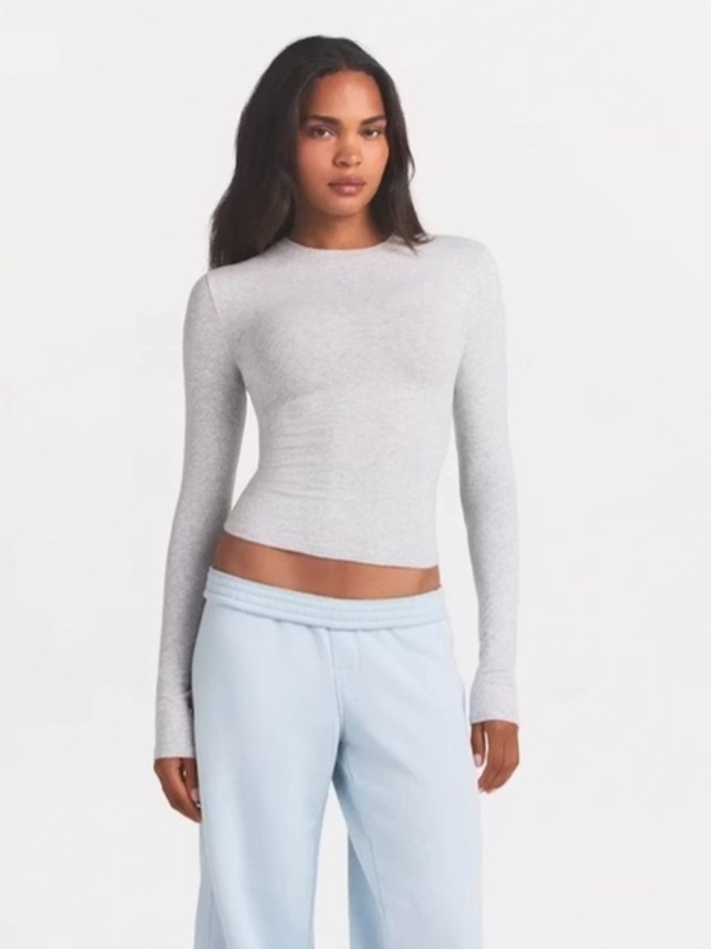 SKIMS Long Sleeve Cotton Jersey Tee Light Gray Size Small